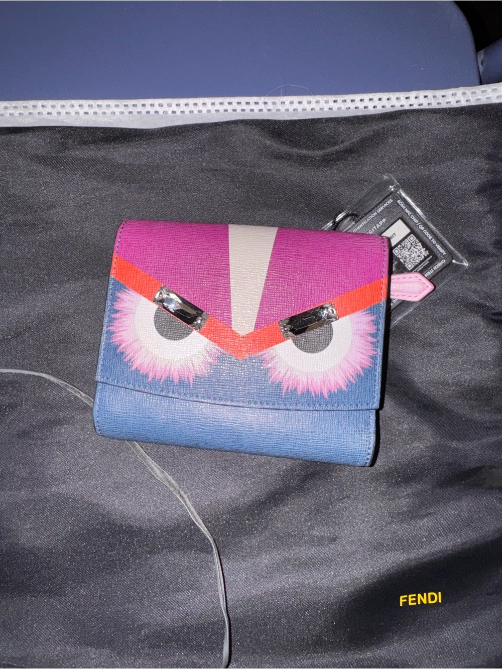 Fendi Multicolor Small Leather Wallet with Eye Motif with Crystals